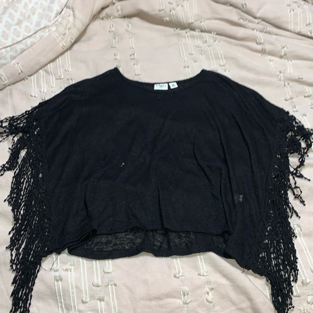 black XL cato fringe blouse
